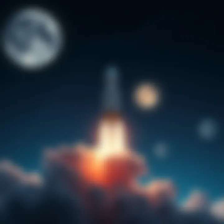 Rocket Launch to the Moon A rocket soaring towards the moon against a starry sky, symbolizing future growth and exploration.