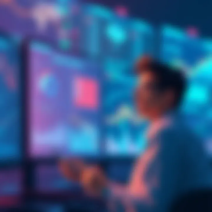 An illustration showing a person analyzing financial charts and graphs, symbolizing modern economics