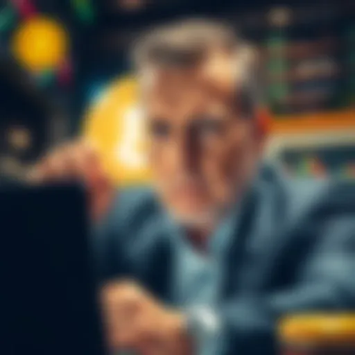 A businessman looks worried while overseeing a digital representation of Bitcoin, indicating a significant financial decision. The scene reflects an urgent atmosphere around a crisis in the cryptocurr...