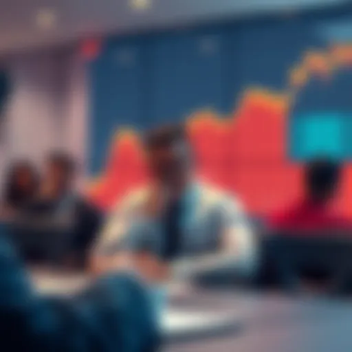 SBF sitting at a table looking stressed during a meeting, with charts showing declines in the background.