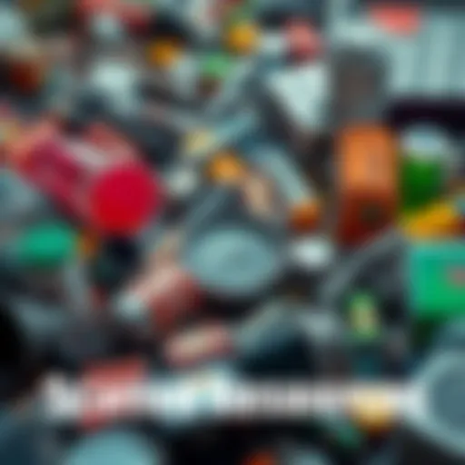 A close-up view of scattered items symbolizing scarcity, like empty containers and a clock with low battery, representing time and availability.