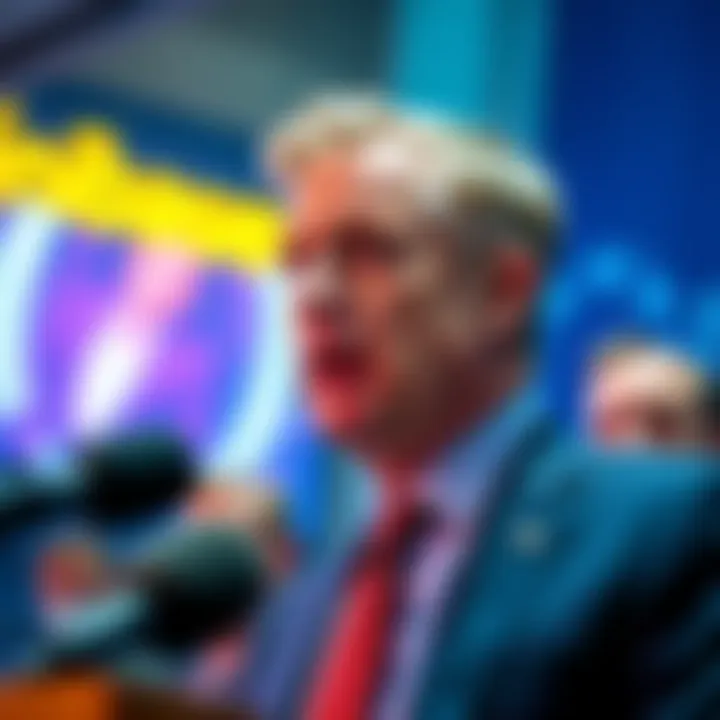 Scott Bessent speaking at a press conference about Coinbase's influence on crypto legislation