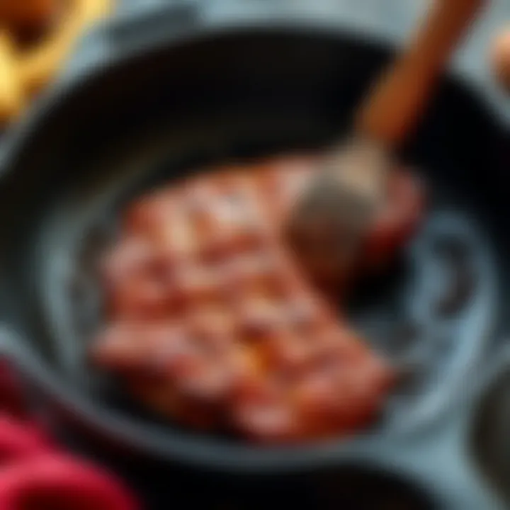 A perfectly cooked tenderloin being seared in a cast iron skillet, showcasing a golden brown crust.