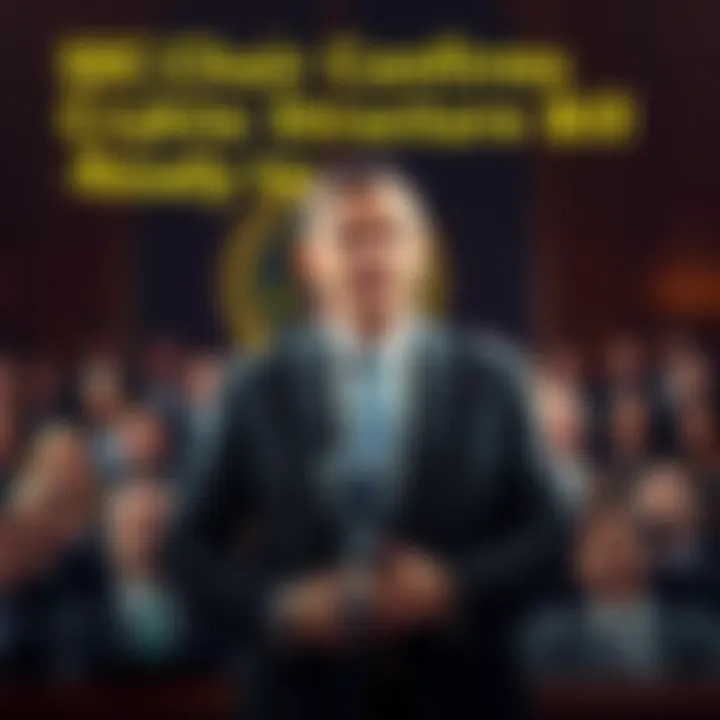 SEC Chair speaking at a podium about the Crypto Market Structure Bill with an audience in the background