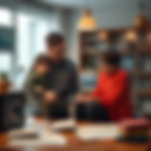 A family discussing how to securely store seed phrases at home, with a safe and documents on a table.