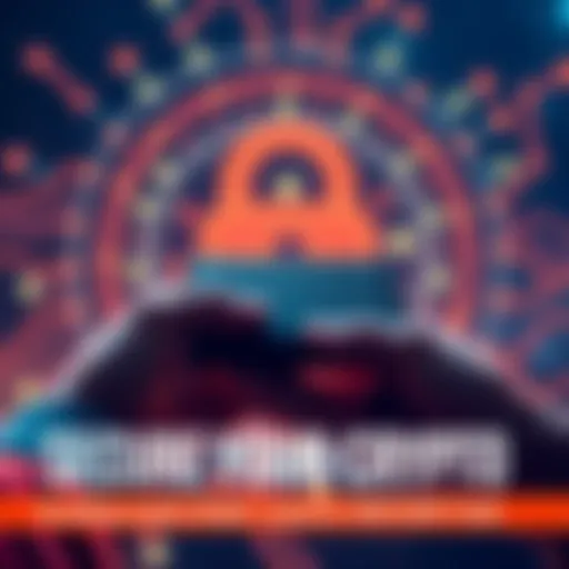 A person holding a hardware wallet with a digital lock graphic in the background, symbolizing crypto security.