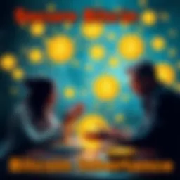 A family discussing Bitcoin inheritance strategies, surrounded by digital symbols of cryptocurrency, emphasizing the importance of secure access for loved ones.