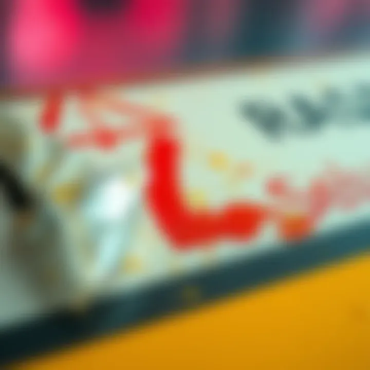 Close-up of sticky residue left by security tape on a surface, showing potential safety risks.