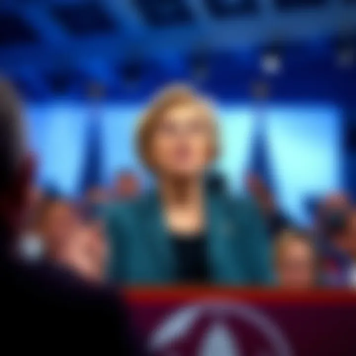 Senator Elizabeth Warren addressing a crowd about her opposition to cryptocurrency bailouts, emphasizing support for everyday Americans.