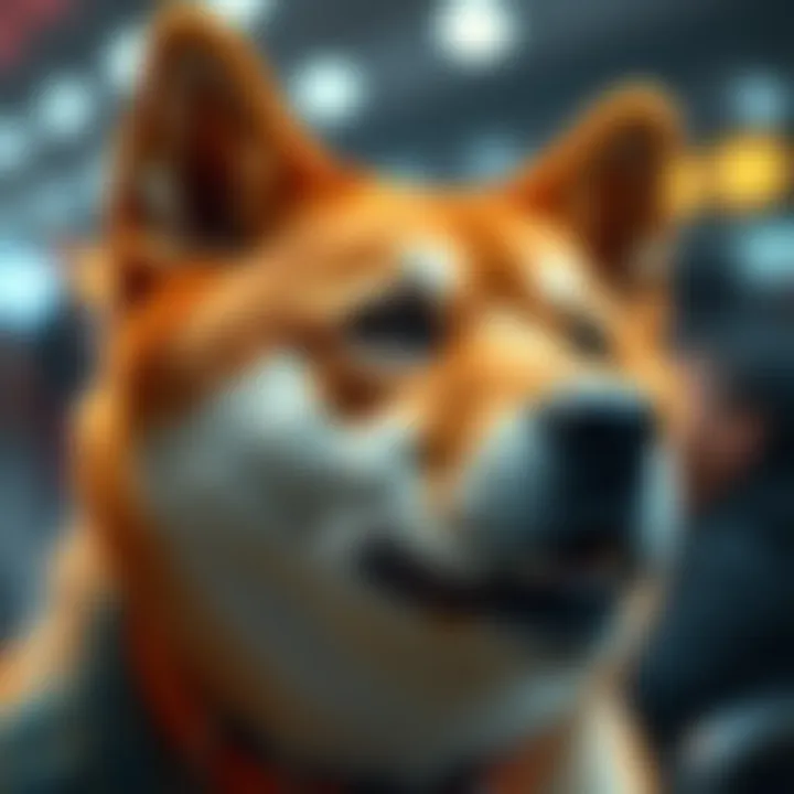 A close-up of a Shiba Inu dog representing SHIB tokens in the cryptocurrency market, symbolizing community engagement and excitement.