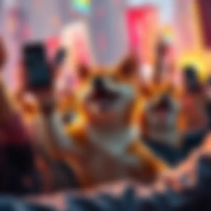 People in the Shiba Inu community celebrating and expressing optimism for future gains in cryptocurrency, holding up phones with charts showing growth.