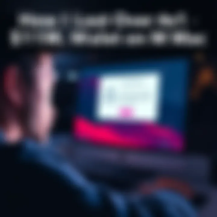 A person with a worried expression staring at a Mac computer, showing a warning about a fake app download, symbolizing financial loss.