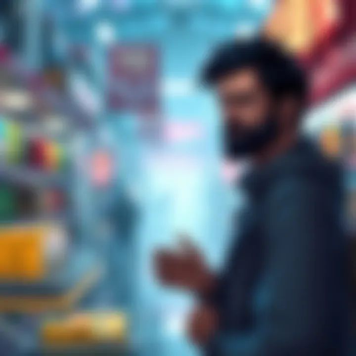 A character struggling with shopping during a mission in a game