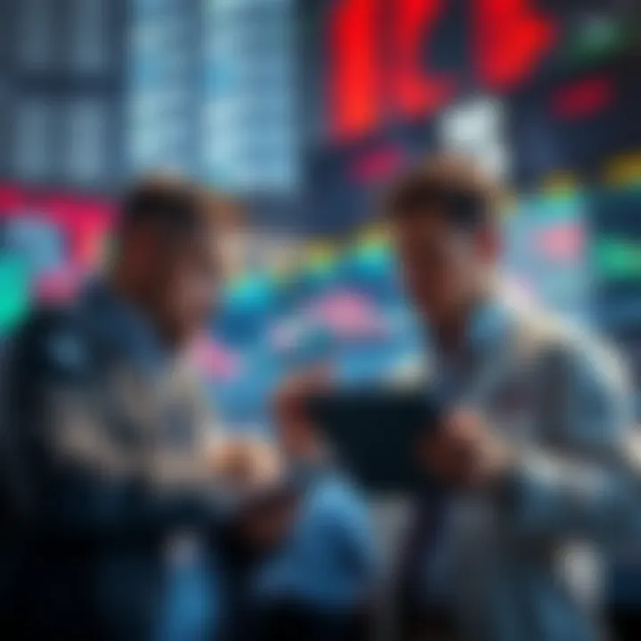 Group of traders examining stock charts related to short selling