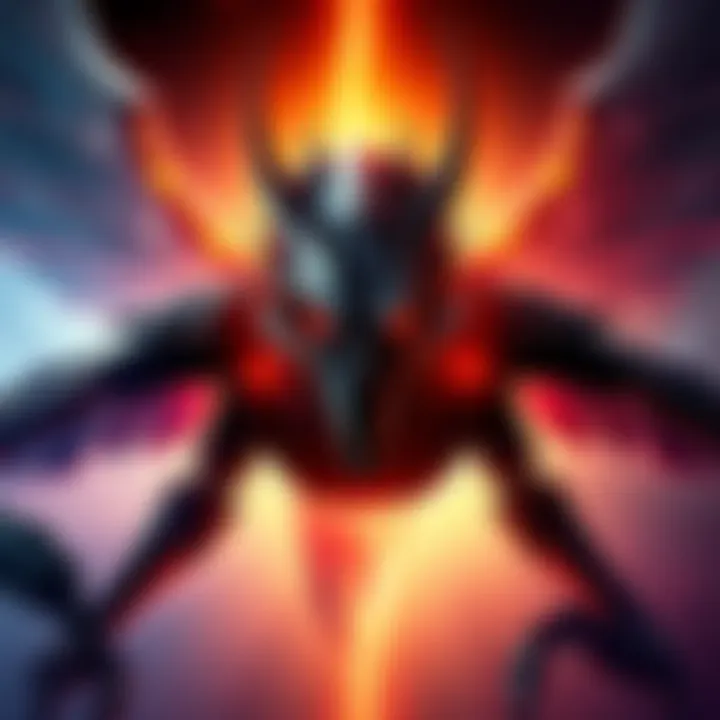 A detailed illustration of the Shrike from Hyperion, showcasing its unique design and menacing presence, surrounded by dramatic lighting