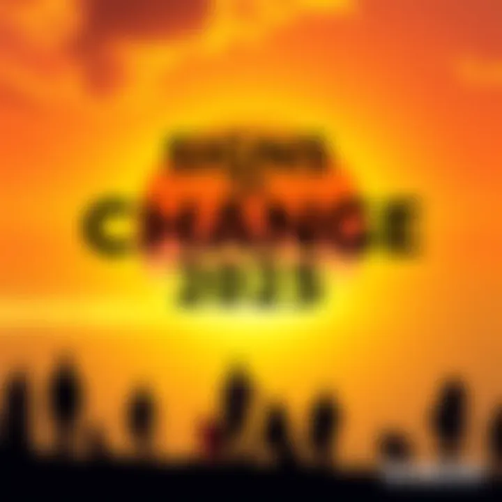 A vibrant sunrise symbolizing hope and change, with silhouettes of people looking towards the horizon.