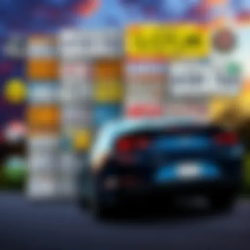 A collage of unique vanity plates themed around Sleep Token, showcasing clever phrases and designs for fans, with a car parked in a lively Arkansas setting.