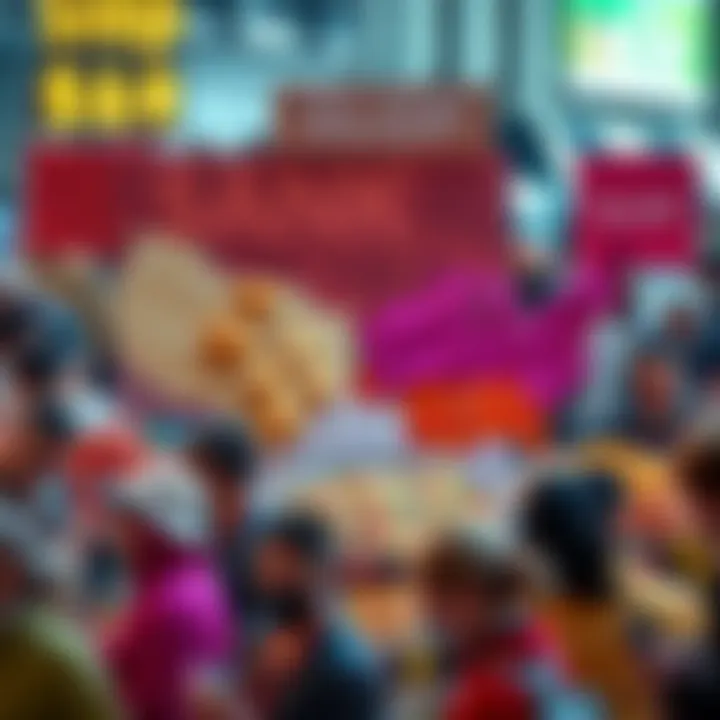 A colorful display of various slop dishes representing different states, showcasing unique ingredients and styles, with people enjoying them at a community event.