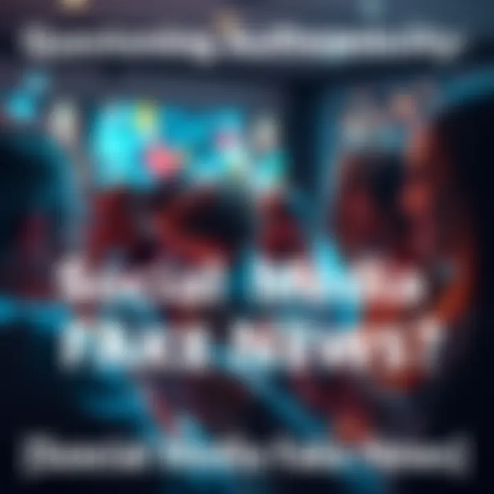 People discussing social media authenticity, with phones showing curated feeds and expressions of curiosity and skepticism.