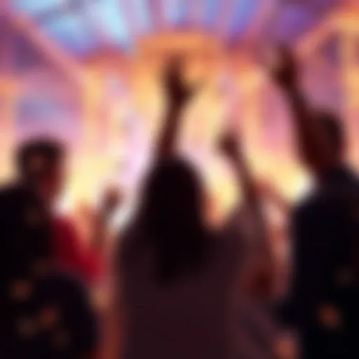 A festive gathering celebrating Sol's achievements with people enjoying good vibes and cheering together