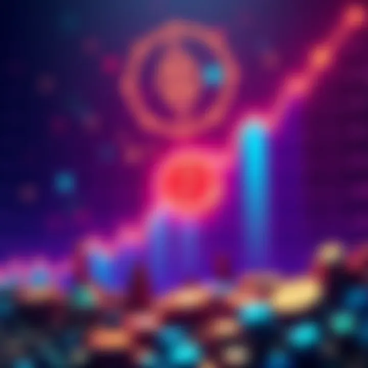 A line graph showing the upward trend of SOL cryptocurrency, with a focus on potential to reach $200 again, surrounded by symbols of cryptocurrency growth.