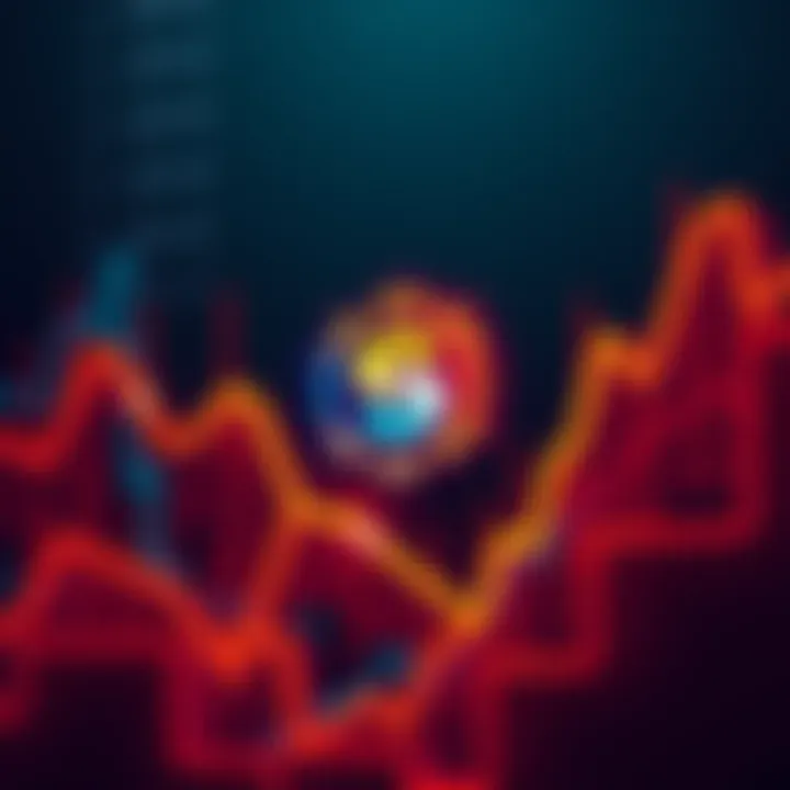 The Solana logo surrounded by graphs showing a rising trend, symbolizing growth and potential in the blockchain market.