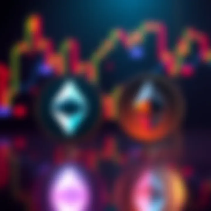 A graphic showing Solana and Ethereum logos with fluctuating price graphs in the background, representing market trends.