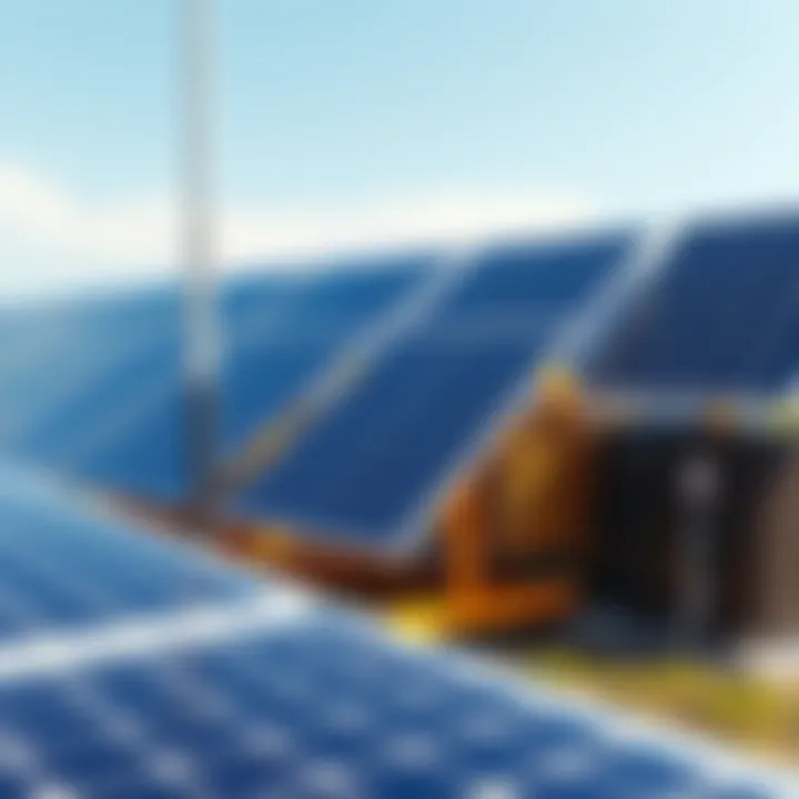 A setup of solar panels providing energy to crypto mining rigs in a sunny outdoor environment