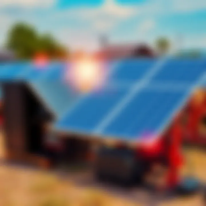 A solar panel array powering a mining rig, illustrating the use of solar energy for cryptocurrency mining.