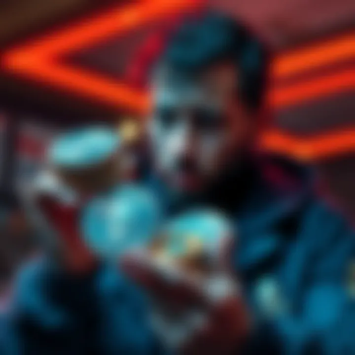 A person holding Ethereum coins, looking worried about taxes and market fluctuations.