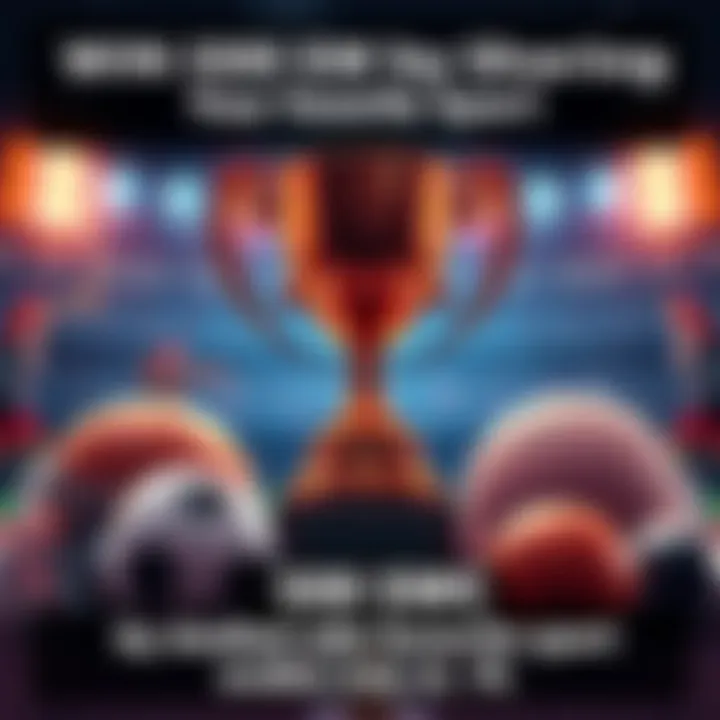 Graphic showing a trophy and sports equipment representing a contest for sports fans to share their favorite sport, with a caption about winning 500 SWC, ending July 19.