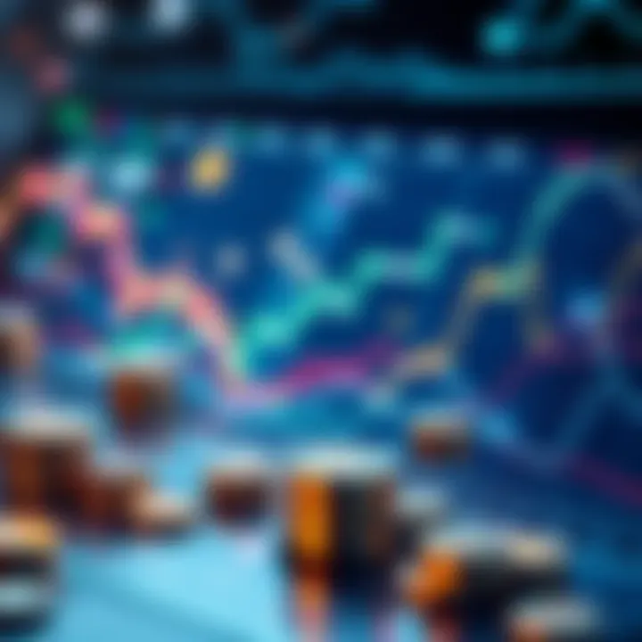 Visual representation of stablecoins with graphs and digital currency icons