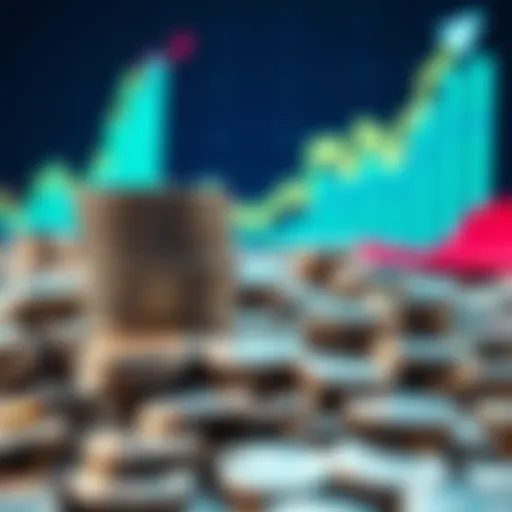 Stack of Silver Coins A pile of shiny silver coins with a rising chart in the background, symbolizing growing investments in silver and cryptocurrencies.