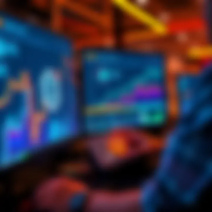 A person managing their IOTA staking rewards on a computer, showing a digital wallet and graphs of earned IOTAs.