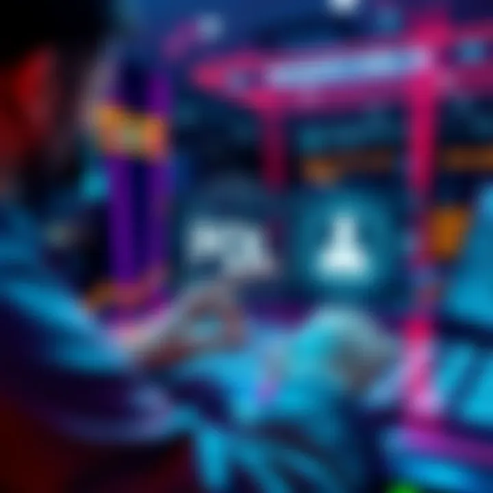 A person interacting with a digital interface to stake POL tokens for Polygon and Agglayer, with visuals of token rewards and network security benefits, showing a vibrant tech environment.