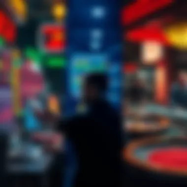 A split image showing a stock trader at a computer, a crypto trader on a phone, and a gambler at a casino table, representing different trading styles