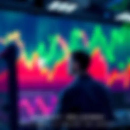 Stock market decline A downward trending stock market graph with a worried investor looking at the screen
