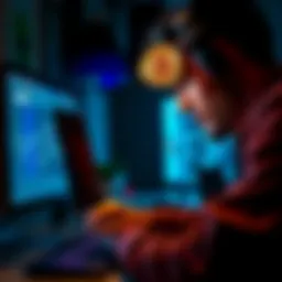 A distressed individual looking at a computer screen, feeling hopeless after their Bitcoin savings were stolen from their wallet.