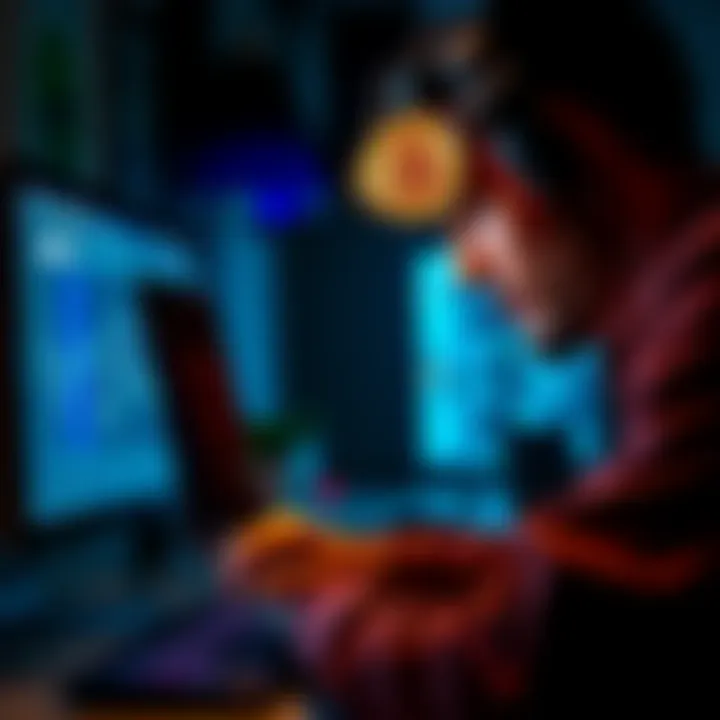 Person seeking help for stolen Bitcoin A distressed individual looking at a computer screen, feeling hopeless after their Bitcoin savings were stolen from their wallet.
