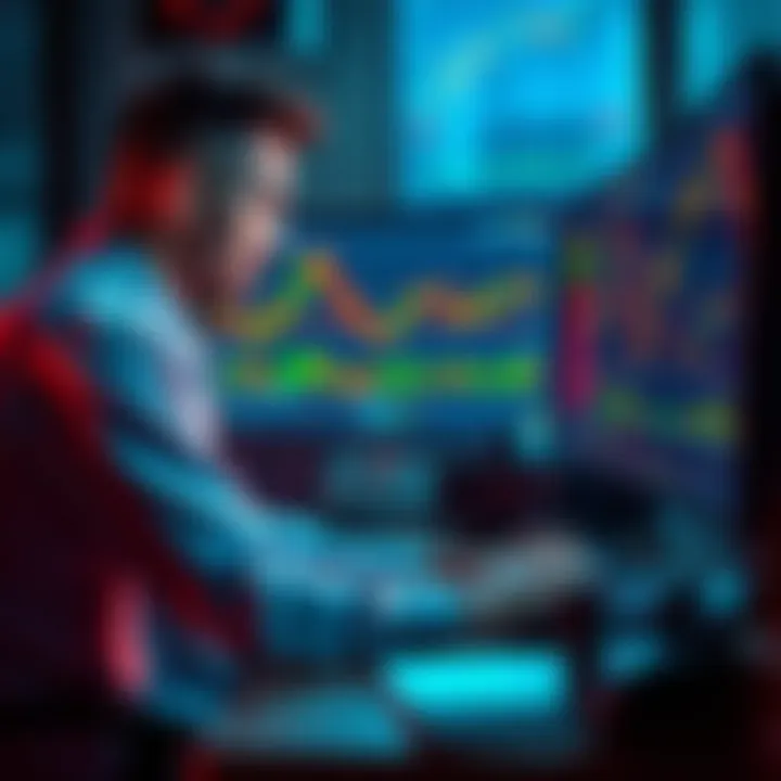 A worried person sitting at a desk, staring at cryptocurrency charts on a computer screen, showing signs of anxiety and uncertainty.