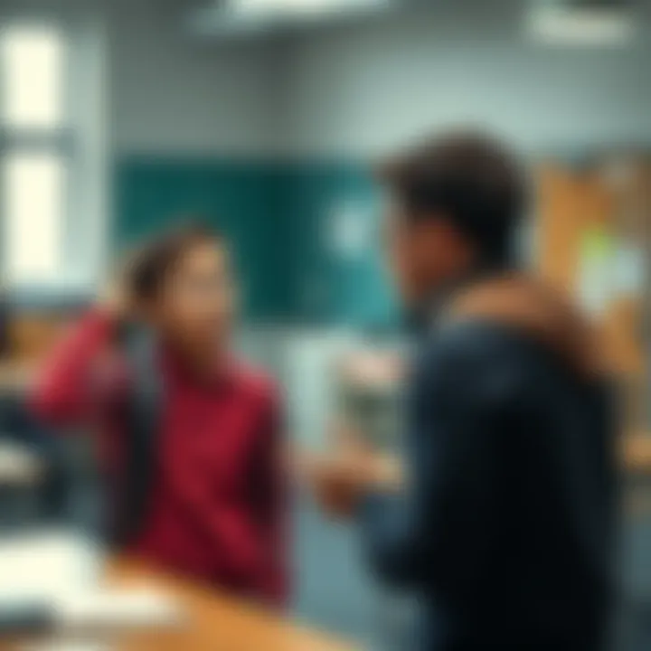 Student surprising teacher A confident student showcasing skills in front of an astonished teacher, symbolizing a shift in power dynamics in education.