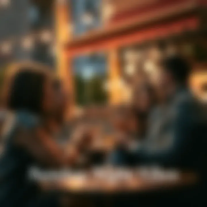 Group of friends laughing and sharing stories at a cozy outdoor cafe on a Sunday night