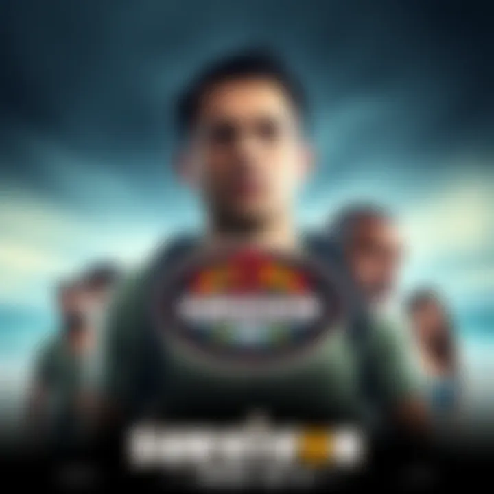 Survivor AU Poster A dramatic poster for Survivor AU featuring contestants competing in a tropical setting, with tension in their faces and the show's logo prominently displayed.