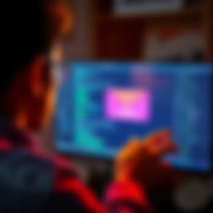 A person looking at a suspicious email on a computer screen, contemplating whether it's a scam.