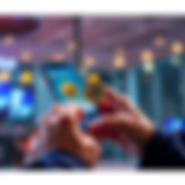 A person using a smartphone to swap USDT for Bitcoin, showing a digital wallet interface and cryptocurrency symbols.