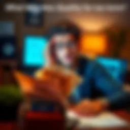 A person looking confused while holding tax forms and cash, with a laptop open showing financial data.