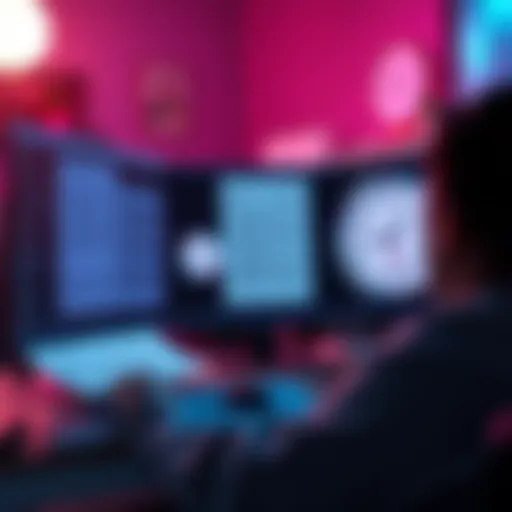 A concerned person looking at a computer screen with tax documents and a clock showing urgency.