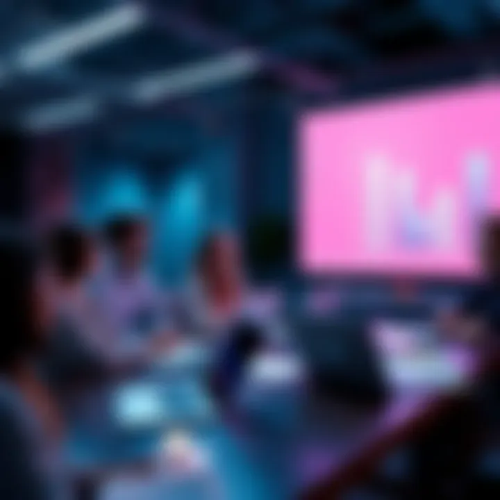 A team discussing alternatives to Adobe AEM CMS around a table with laptops and notes