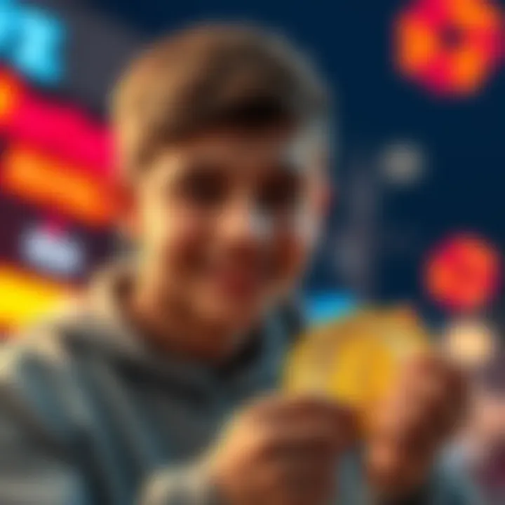 Teen celebrating Bitcoin achievement A 17-year-old boy smiles while holding a Bitcoin symbol, representing his milestone of owning 0.1 bitcoin after working hard for six months.