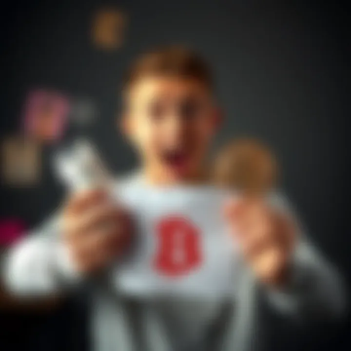 A young man excitedly shows a sheet of acid and a Bitcoin symbol, reflecting on his past purchase in 2012.